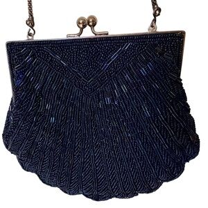 Vintage ADY Beaded Evening Bag | Navy Blue | Chain Strap